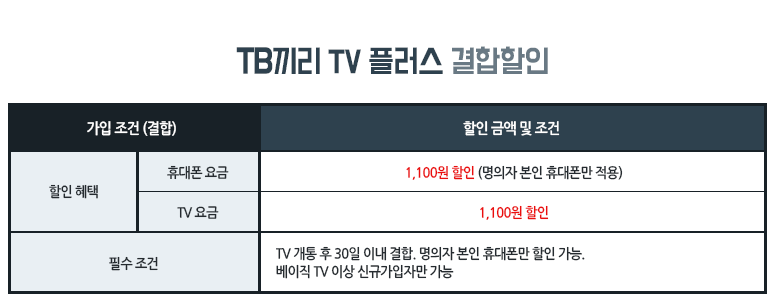 인터넷사이다 - SK브로드밴드, TB끼리 TV플러스 결합할인